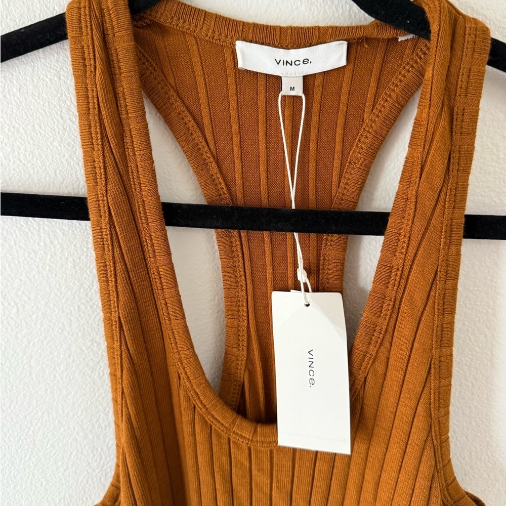 Vince Terracotta Ribbed Razorback Tank Midi Dress - Picture 5 of 8